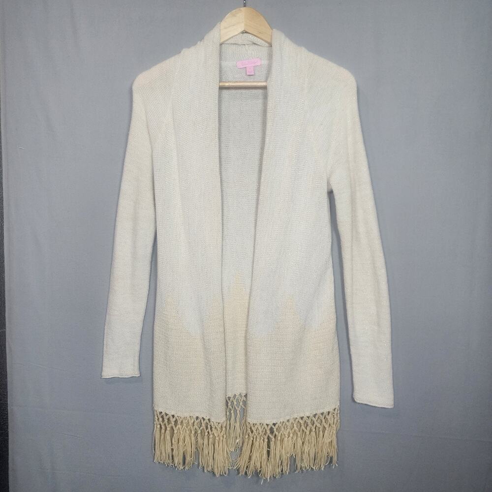 Lilly Pulitzer Tatum Cardigan Gold Metallic‎ Sweater Tassels Sz S